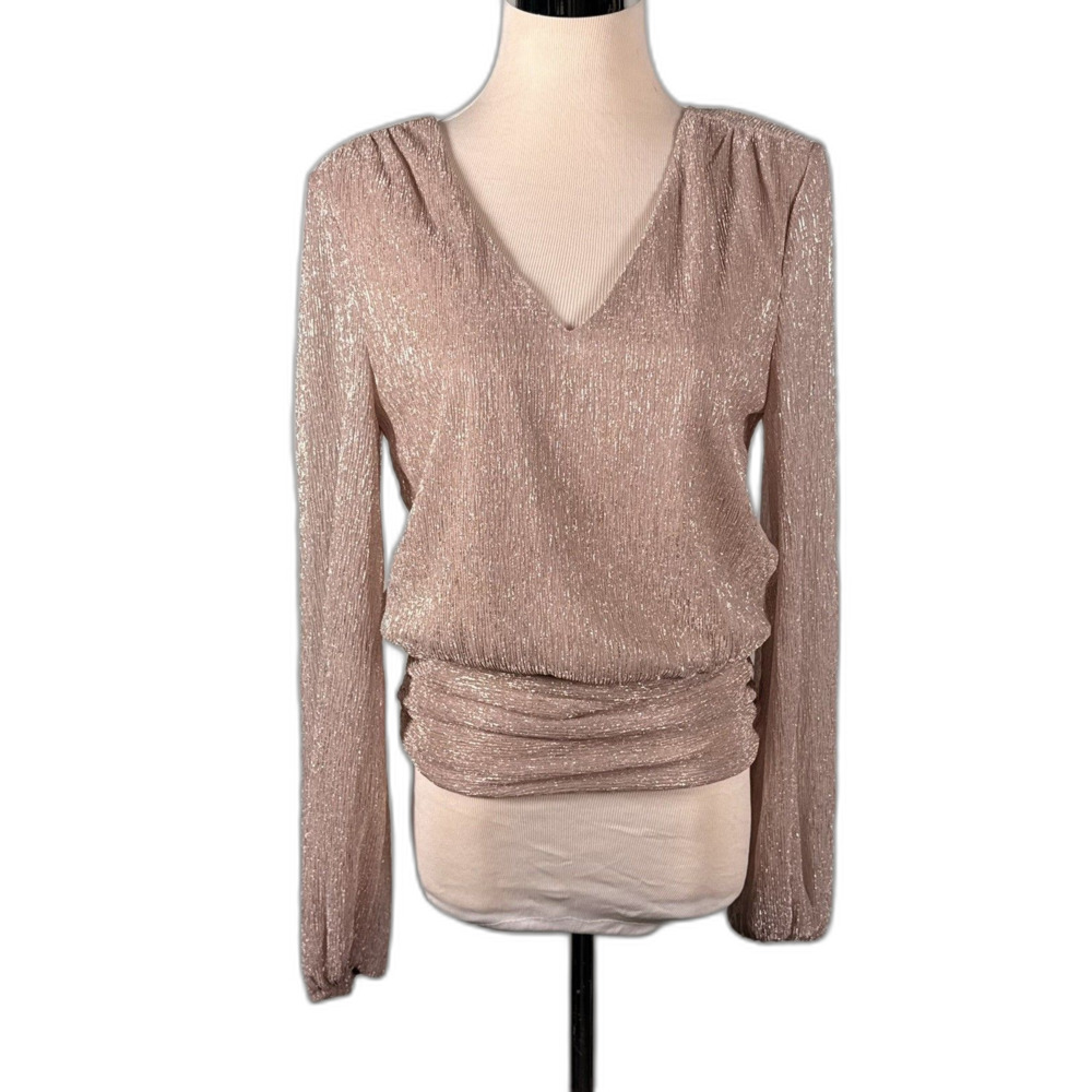 White House Black Market Top Metallic Gold Shimmer Size S Long Sleeve Glam